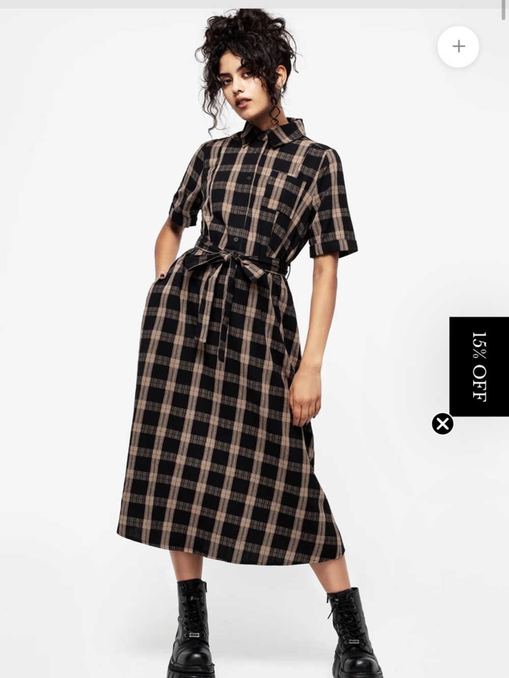 Disturbia Plaid Midi Dress in Black and Tan